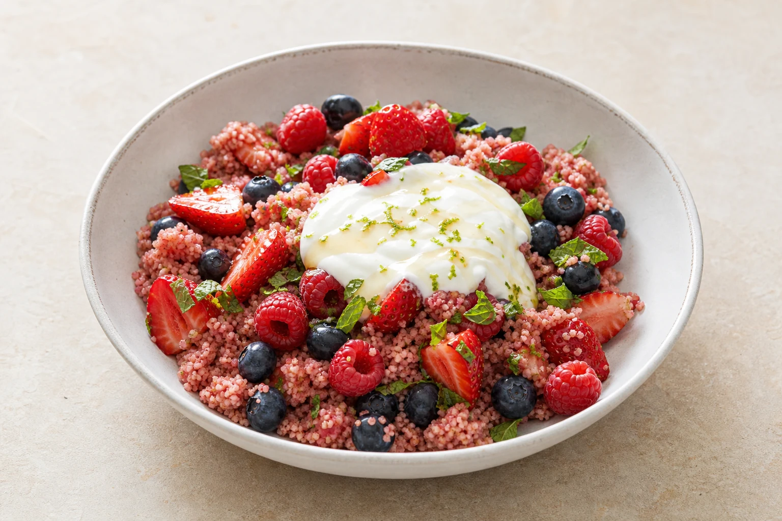 Couscous mit Beeren und einem Klacks Joghurt