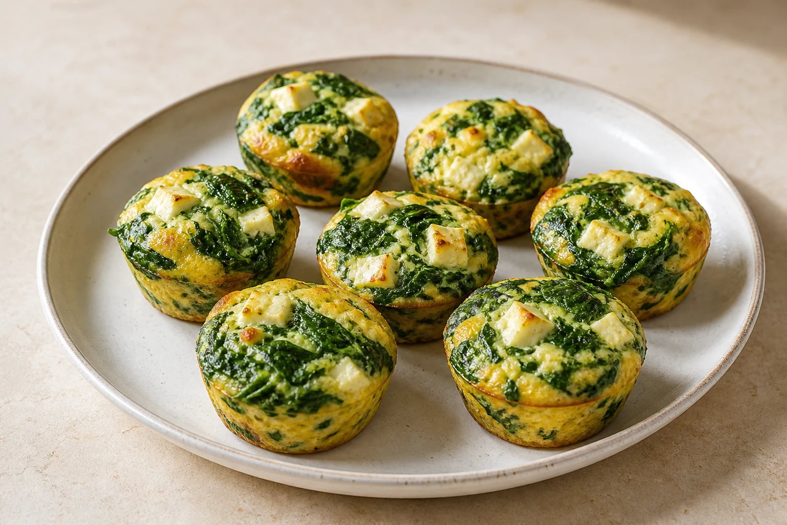 Kleine Eierküchlein mit Spinat und Feta-Würfeln aus der Muffinform