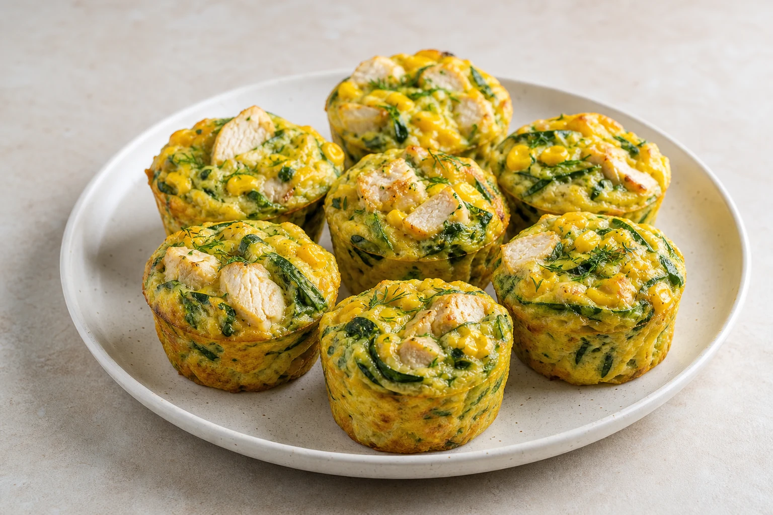Kleine Nudel-Eierkuchen aus der Muffinform mit Huhn und Mais