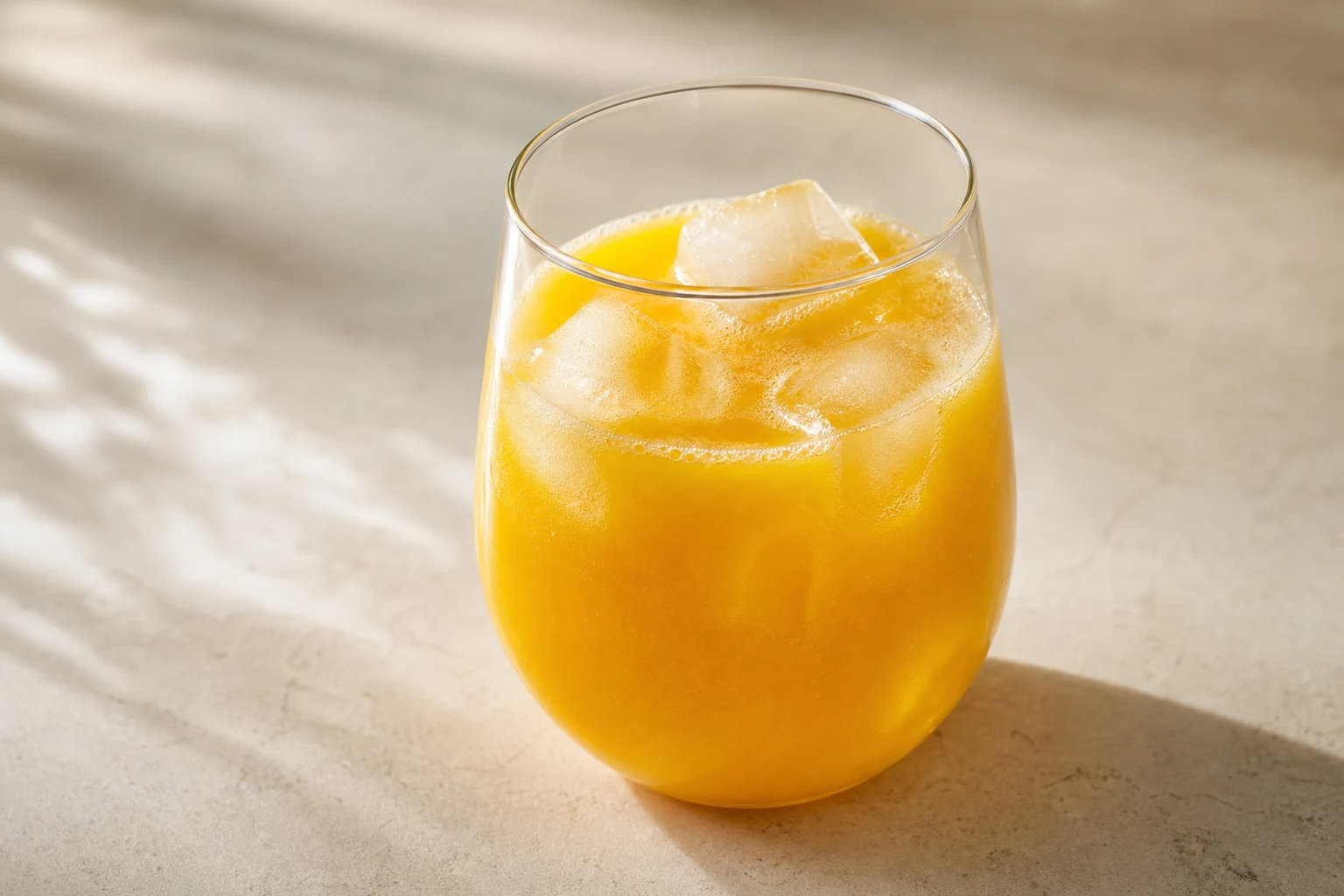 Selbstgemachtes Sportgetränk aus Frucht- und Ananassaft mit Eiswürfeln