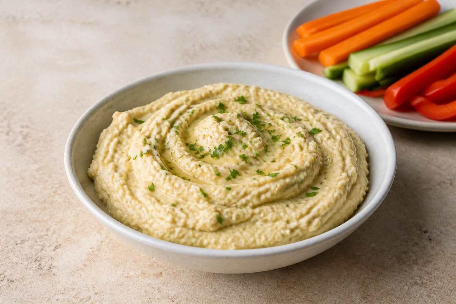 Cremiger heller Bohnen-Kichererbsen-Dip in einer Schale